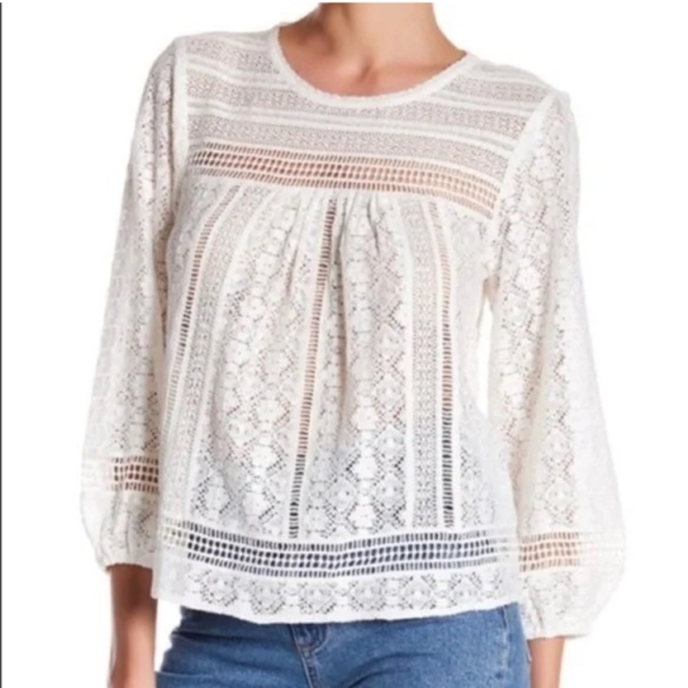 Joie White Lace Crochet Boho Blouse Top | Cottagecore Chic Romantic EUC S #1915